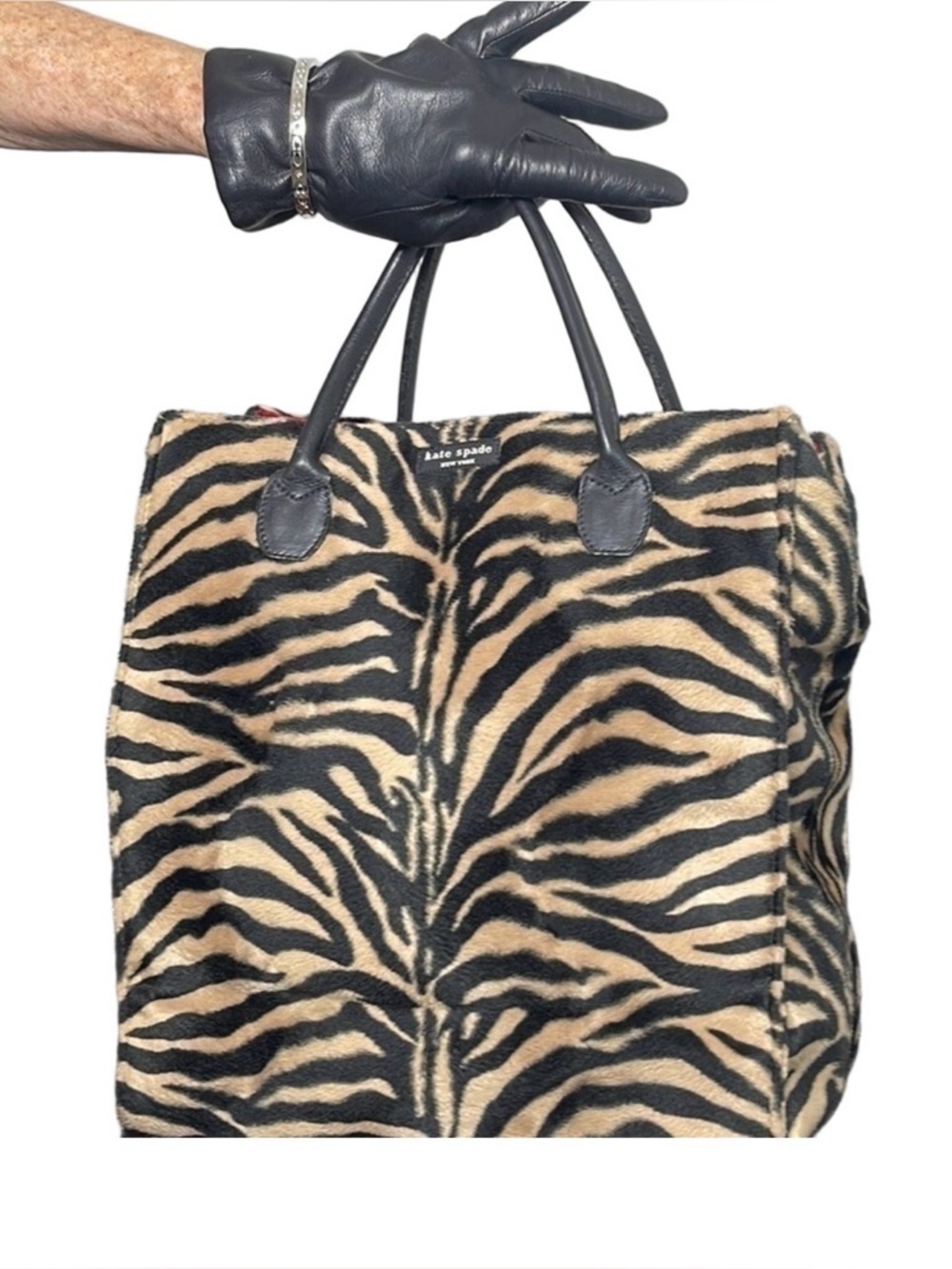 Vintage Kate Spade New York Tiger Animal Print Faux Fur Tote Bag Limited Edition